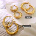 Gold U-Shaped Geometric Hoop Earrings Three Size Options view 3