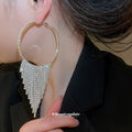 Large Crystal Fringe Hoop Drop Earrings in Silver Tone view 3
