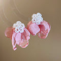 Fabric Flower Cascade Stud Earrings in Three Colors view 6