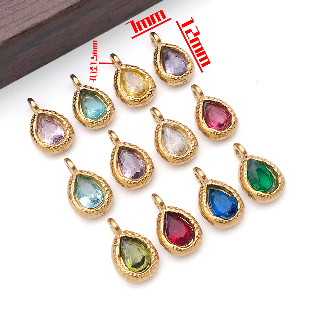 Stainless Steel Teardrop Oval Birthstone Charm Pendant 7x12mm for DIY Jewelry