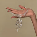 Silver Crystal Choker Necklace With Chandelier Fringe view 4
