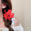 Fabric Orchid Flower Duckbill Hair Clips Blue Red Single view 3