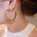 Brown Marbled Resin C Hoop Earrings Decorative Jewelry Design view 3