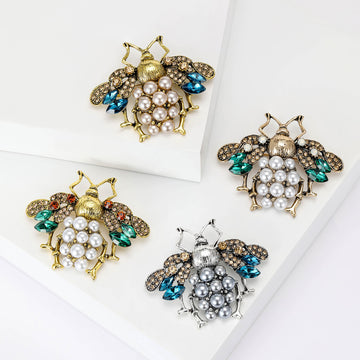 Pearl Bee Brooch with Crystal Wings in Four Colorways