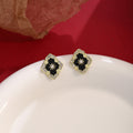 Black Center Clear Look Floral Square Stud Earrings view 4