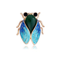 Blue and Orange Cicada Wing Gold Tone Metal Brooch Pin view 5