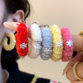 Fluffy Hoop Earrings With Snowflake Accents in Three Colors view 3