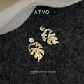 Gold Monstera Leaf Openwork Zircon Drop Earrings Pair view 1