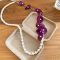 Pearl And Purple Chiffon Flower Necklace - One Style view 4