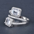 White Gold Yellow Dual Emerald Halo Bypass Ring Alloy view 5