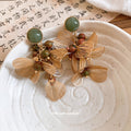 Green Stone And Amber Leaf Cluster Drop Stud Earrings view 2
