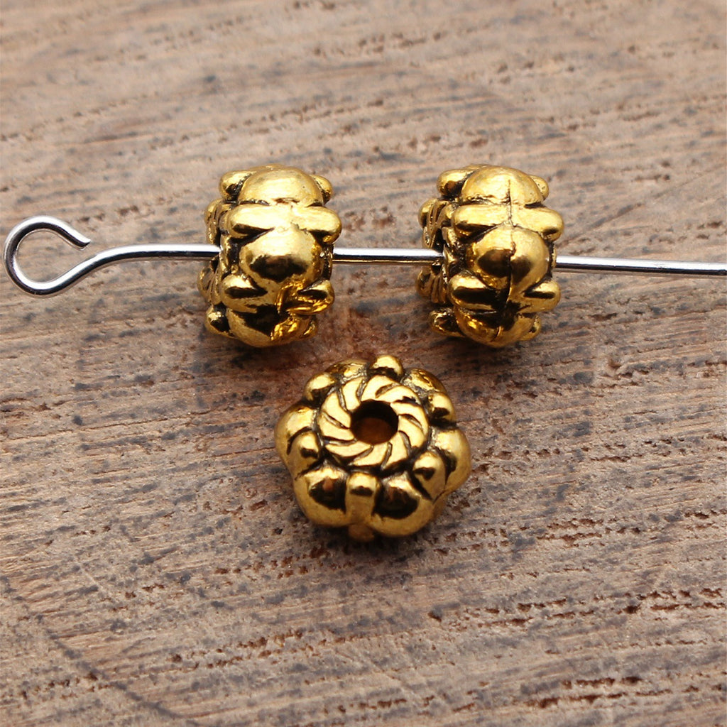 7.9x7.3x4.7mm 0.94g Antique Gold Zinc Alloy Textured Spacer Beads with Small Hole for Jewelry Making