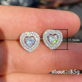 Silver Tone Double Halo Heart Crystal Stud Earrings view 5