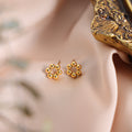Metal Six Bead Flower Stud Earrings Gold and Steel view 3