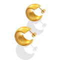 Chunky Smooth C-Shaped Metal Hoop Stud Earrings Gold Steel view 5