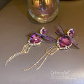 Purple Crystal Bow Heart Tassel Earrings Fashion Jewelry Accessories view 4