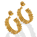 Woven Lattice Mesh C Shape Hoop Earrings Gold Steel view 5