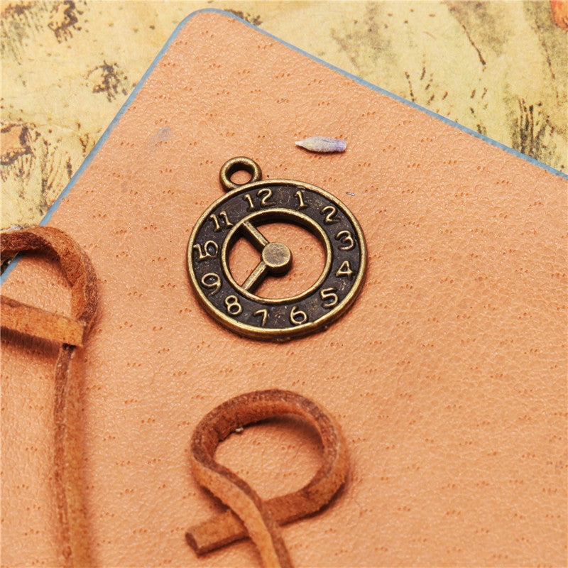 Vintage Double-Sided Round Clock Charm Pendant 21x18mm