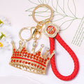 Rhinestone Crown Keychain Gold Tone Metal Braided Cord Charm view 8