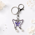 Rhinestone Butterfly Pearl Drop Keychain Metal Charm view 2