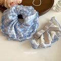 Blue Gingham Lace Bow Spring Clip And Plaid Scrunchie view 2