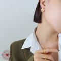 Gold Embossed Five Petal Flower Stud Earrings Pair view 3