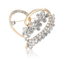 Interlocking Heart Crystal Brooch in Gold or Silver Tone view 1