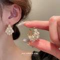 Gold Tone Pearl Cluster Open Hoop Earrings Jewelry view 1