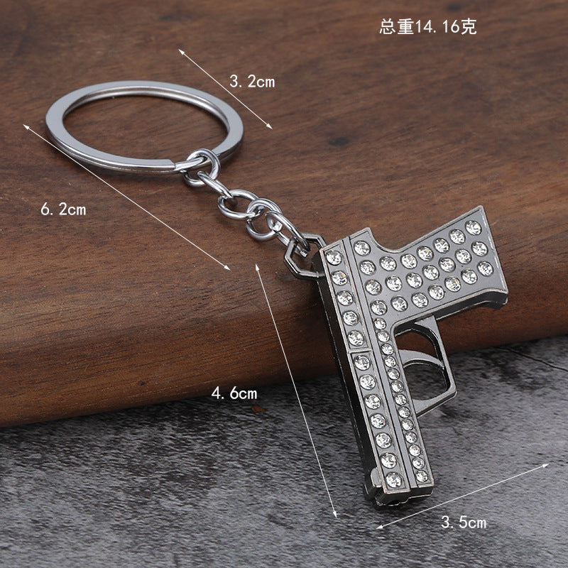Rhinestone Pistol Zinc Alloy Keychain for Men and Gift Giving