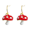 Gold Tone Red White Dot Mushroom Hook Earrings For Women view 5
