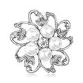 Openwork Pearl Flower Brooch With Curled Metal Petals view 2