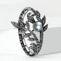 Openwork Leaf and Swirl Brooch With Gray Pearl Accent view 2