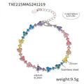 Zircon Heart Link Necklace Bracelet Gold Steel Multicolor view 12