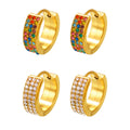 Pave Zircon Wide Huggie Hoop Earrings Gold Steel Multicolor view 5