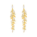 Gold Wheat Leaf Linear Dangle Stud Earrings With Metal Details view 5
