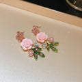 Rose Flower Rhinestone Earrings And Necklace Color Styles view 6