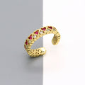 Gold Tone Red and Clear Crystal Heart Adjustable Open Ring view 6