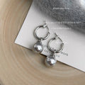 Silver Tone Latch Hoop Gray Pearl Drop Earrings Pair view 4