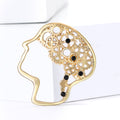 Openwork Human Head Brooch with Gear Details in Two Tones view 4