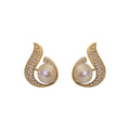 Gold Iridescent Pearl Crystal Teardrop Stud Earrings view 5