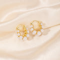 Double Row Pearl Look Gold Tone Small Hoop Earrings view 2