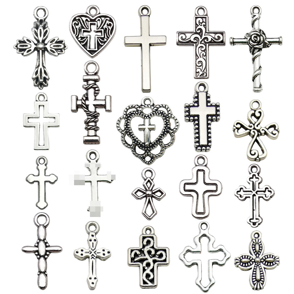 Antique Silver Zinc Alloy Cross Heart Cross Charm Pendant for DIY Earrings Necklace