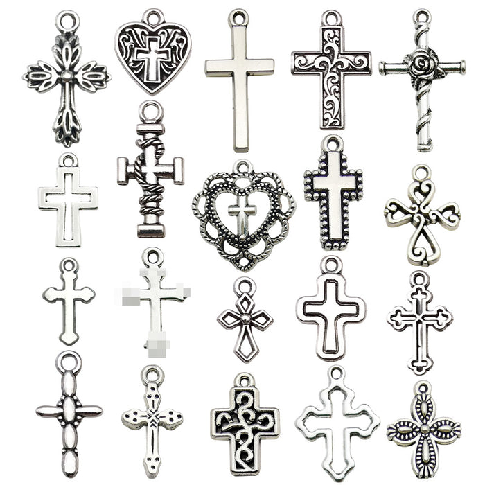 Antique Silver Cross and Heart Metal Charms with 21 Listed Options
