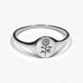 Engraved Sunflower Oval Crest Ring In Three Polished Metal Tones view 5
