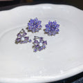 Purple Crystal Flower Clip On Earrings Statement Jewelry view 4