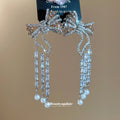 Crystal Bow Pearl Tassel Statement Drop Earrings Fashion Jewelry view 4
