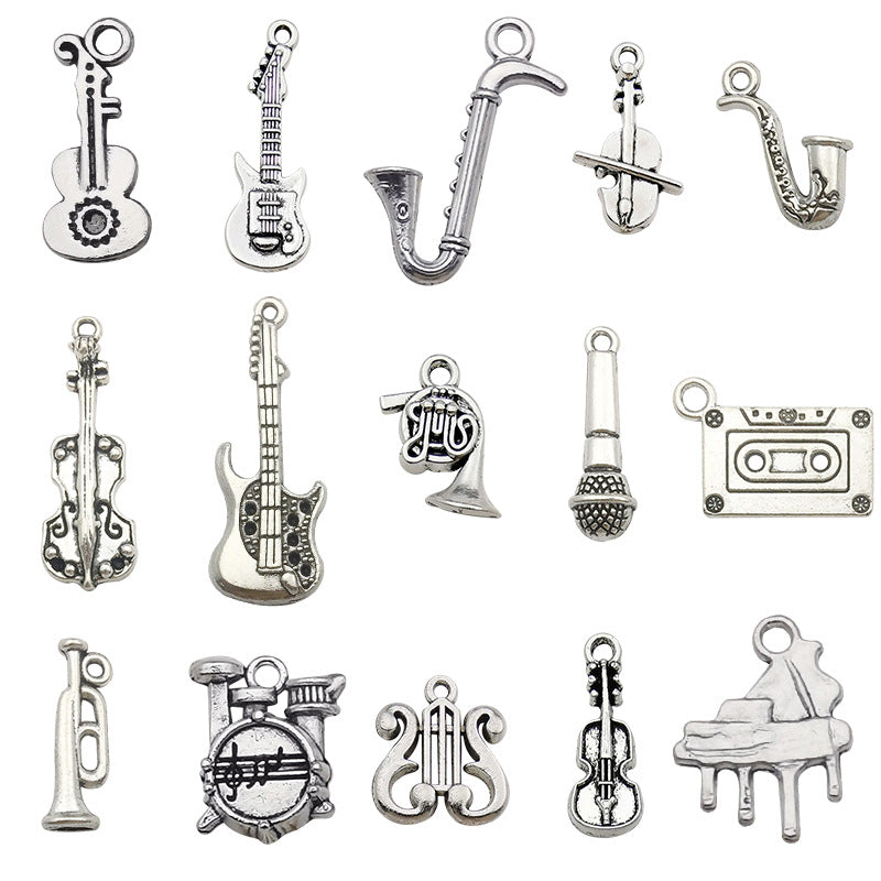 Zinc Alloy Violin Guitar Music Note Instrument Charm Pendants for DIY Handmade Jewelry