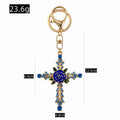Rose Enamel Cross Keychain Rhinestone Metal Bag Charm view 2