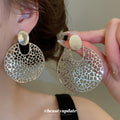Round Filigree Metal Drop Stud Earrings in Two Tones view 4
