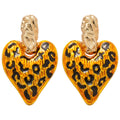 Leopard Resin Heart Gold Tone Textured Drop Earrings view 5
